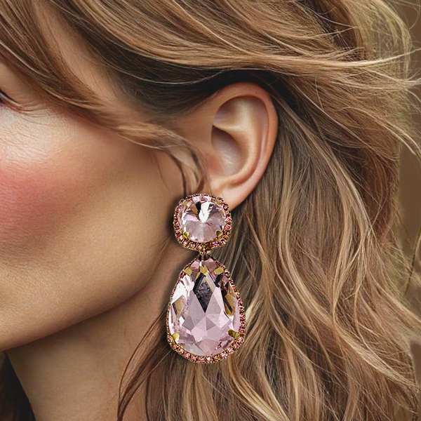 Light Pink Strass Earrings | Gold