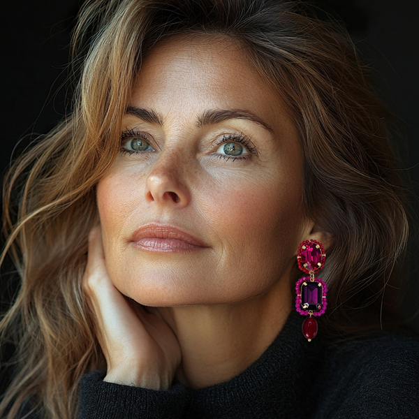 Purple Fuchsia Agate Earrings | Gold