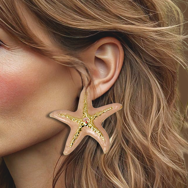 Pink AB Starfish Earrings | Gold