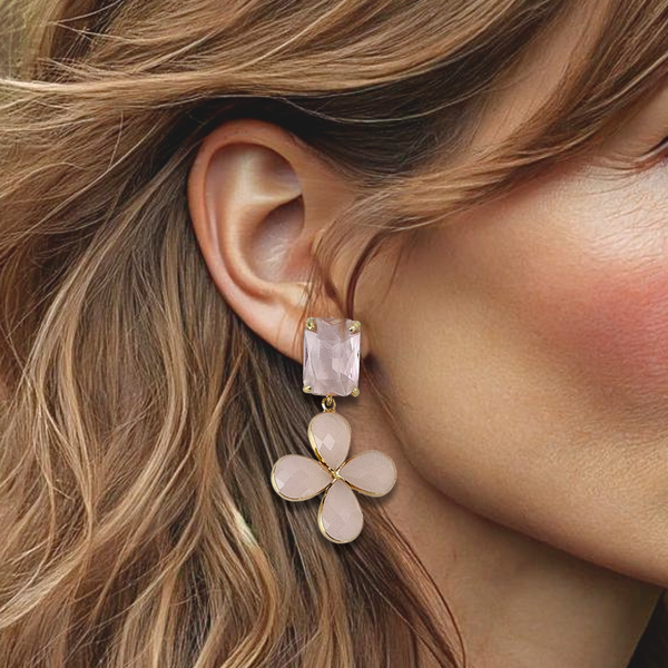 Pink Opal Flower Earrings | Gold