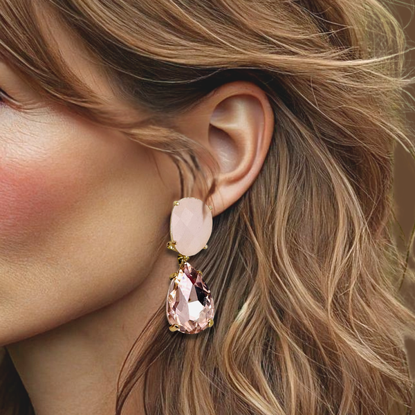 Pink Opal Quartz Earrings | Gold