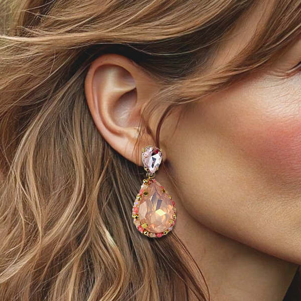 Pink Opal Quartz Earrings | Gold