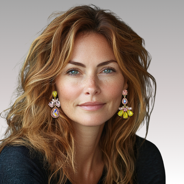 Pink Yellow Flower Earrings | Gold