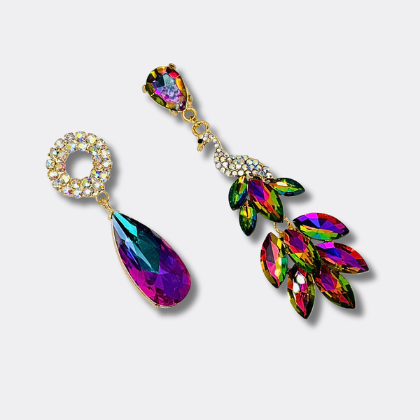 Rainbow Peacock Earrings | Gold