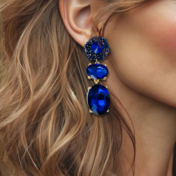 Royal Blue Crystal Earrings | Gold