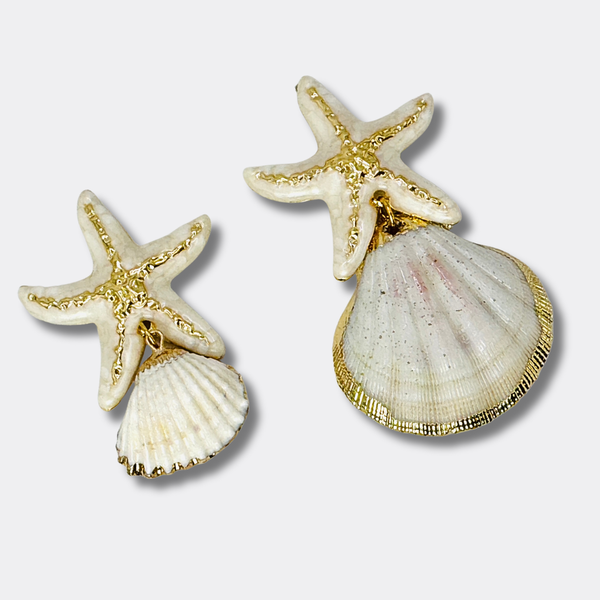 White Cockle Starfish Earrings | Gold
