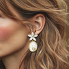 White Pearl Flower Earrings | Gold
