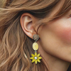 Yellow Jade Leopard Earrings | Silver