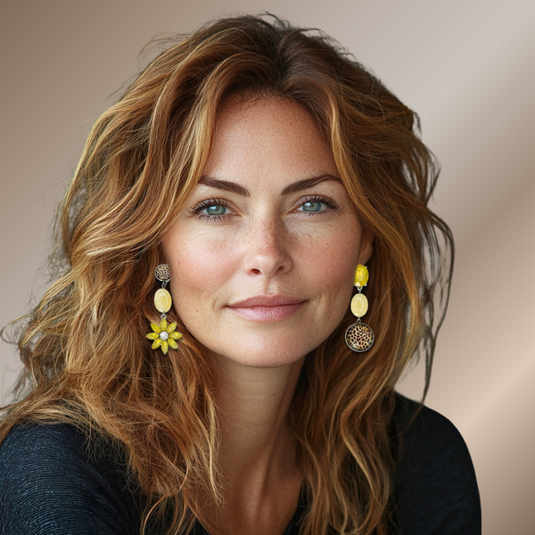 Yellow Jade Leopard Earrings | Silver