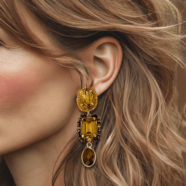 Amber Brown Tiger Eye Earrings | Gold - Muze Earrings