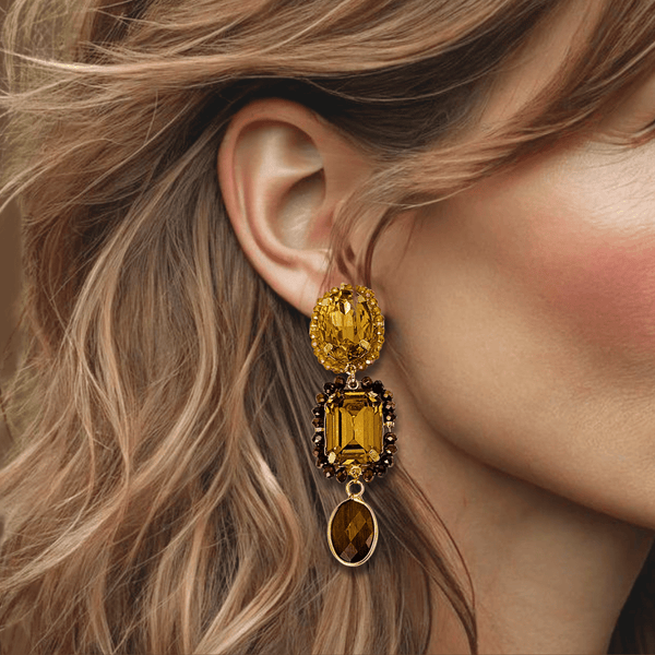Amber Brown Tiger Eye Earrings | Gold - Muze Earrings