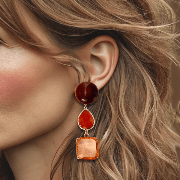 Amber Orange Earrings | Gold - Muze Earrings