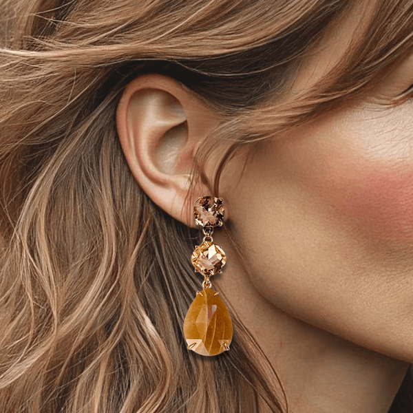 Apricot Stripe Agate Earrings | Gold - Muze Earrings