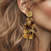 Beige Cognac Flowers Earrings | Gold - Muze Earrings