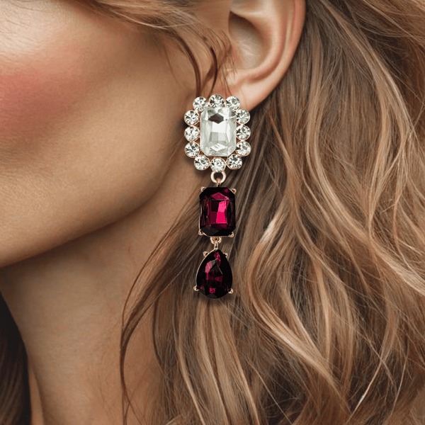 Big Burgundy Crystal Earrings | Gold - Muze Earrings