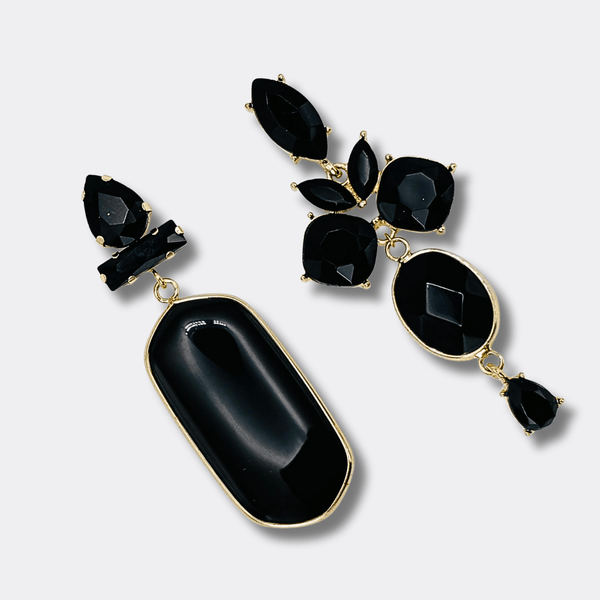 Black Agate Glam Earrings | Gold - Muze Earrings