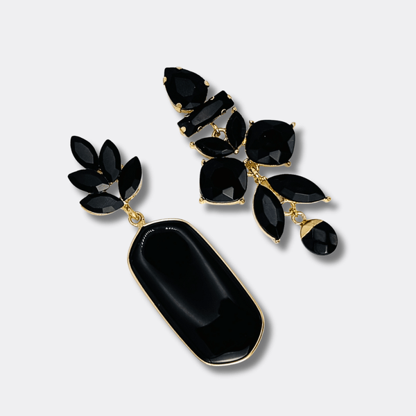 Black Agate Glam Earrings II | Gold - Muze Earrings