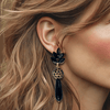 Black Agate Leopard Earrings II | Gold - Muze Earrings