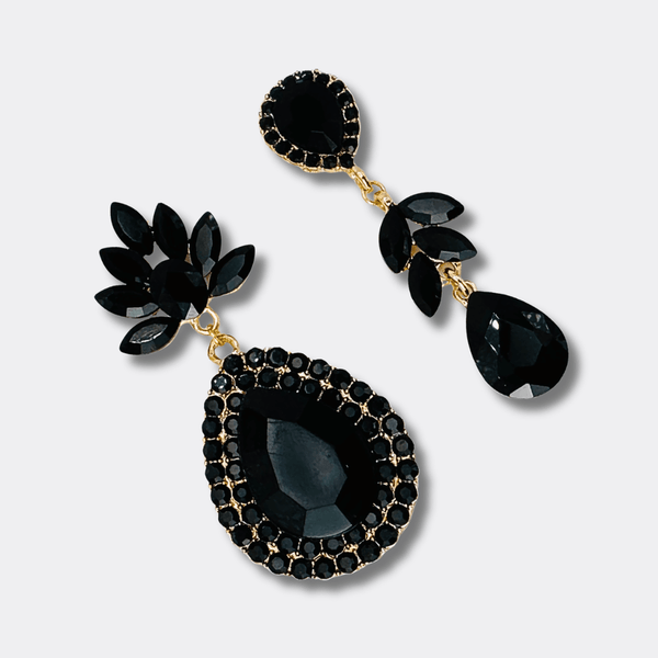 Black Drop Leafs Earrings | Gold - Muze Earrings