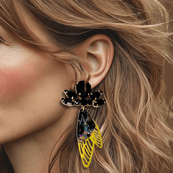 Black Festival Wings | Gold - Muze Earrings
