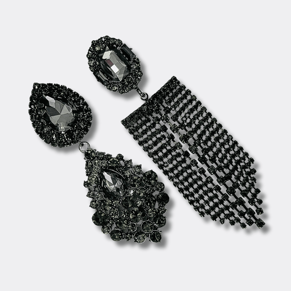 Black Grey Strass Earrings | Silver - Muze Earrings