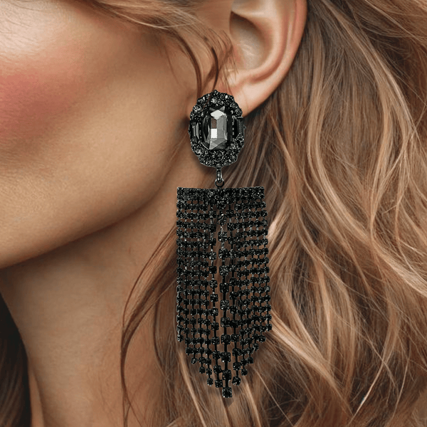 Black Grey Strass Earrings | Silver - Muze Earrings