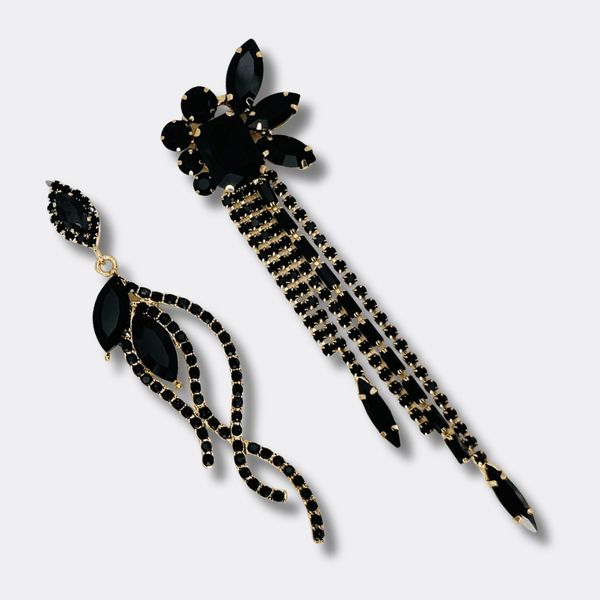 Black Long Glam Earrings | Gold - Muze Earrings