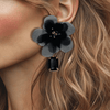 Black Mesh Flower Earrings | Gold - Muze Earrings