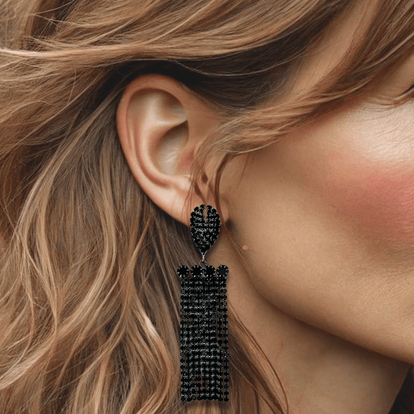 Black Strass Glam Earrings | Silver - Muze Earrings