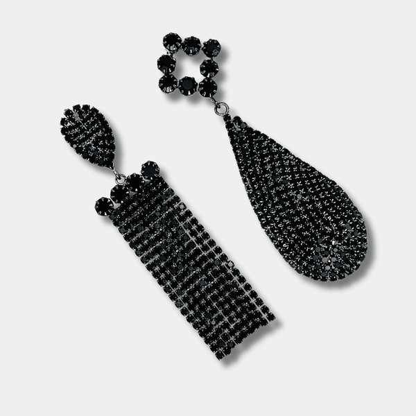 Black Strass Glam Earrings | Silver - Muze Earrings