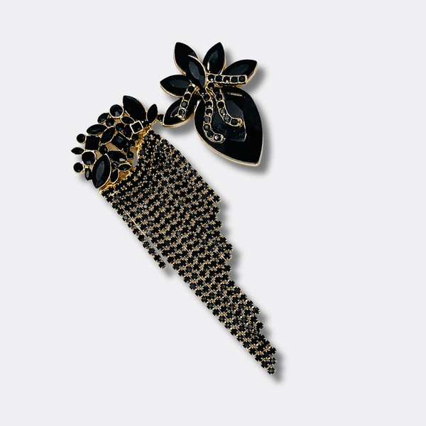 Black Strass Stud Earrings | Gold - Muze Earrings