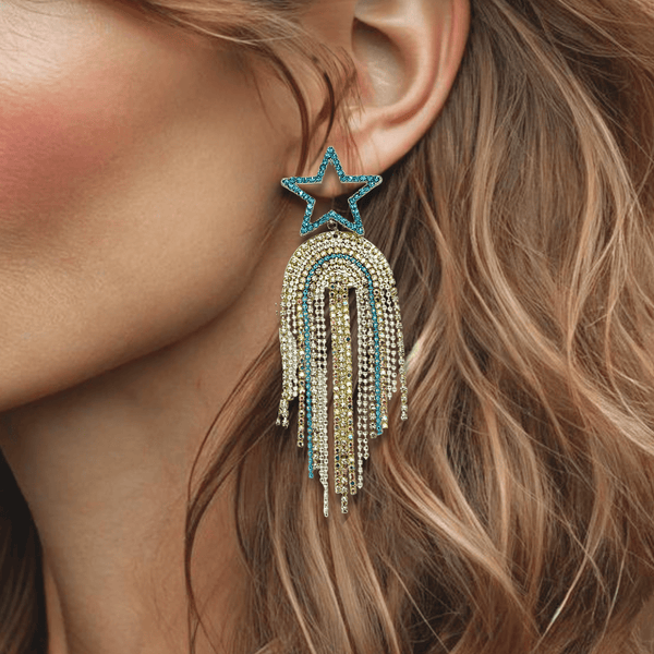 Blue White Star Earrings | Gold - Muze Earrings