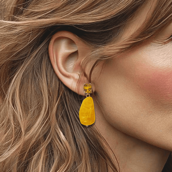Bright Yellow Jade II Earrings | Gold - Muze Earrings