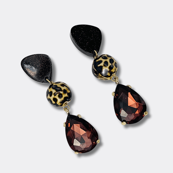 Brown Bordeaux Leopard Earrings | Gold - Muze Earrings