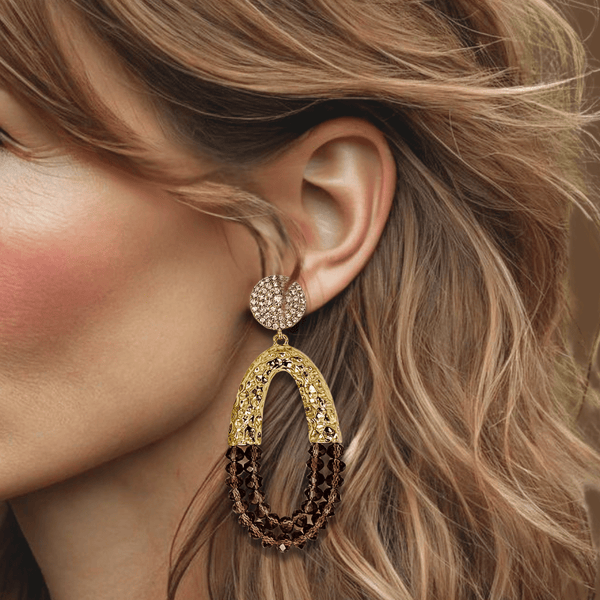 Burgundy Brown Strass Earrings | Gold - Muze Earrings