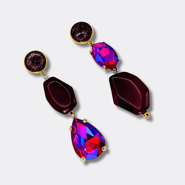 Burgundy Fuchsia Agate Earrings | Gold - Muze Earrings