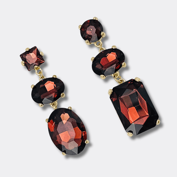 Burgundy Glam Earrings | Gold - Muze Earrings