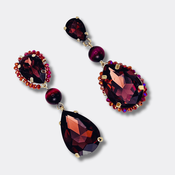 Burgundy Tigereye Earrings | Gold - Muze Earrings