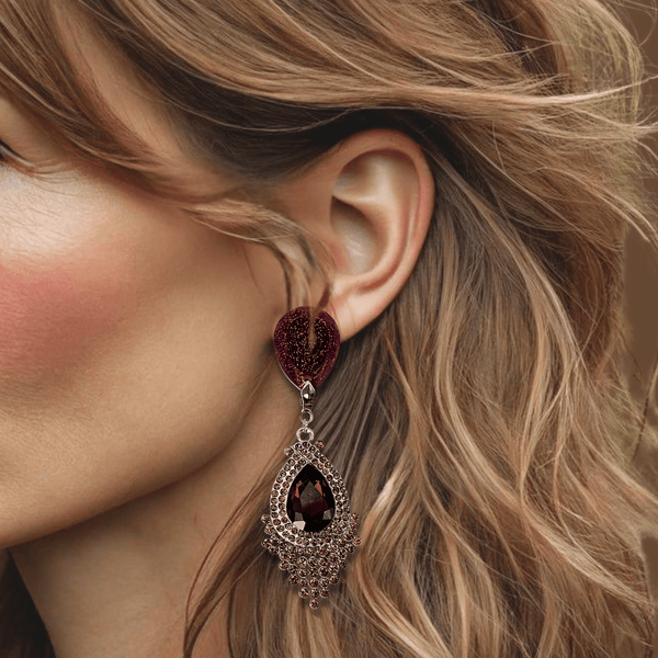 Burgundy Tigereye Glam | Silver - Muze Earrings
