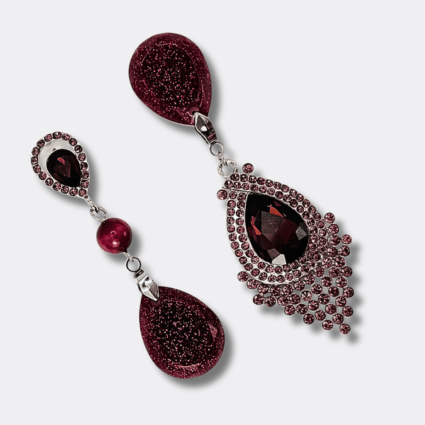 Burgundy Tigereye Glam | Silver - Muze Earrings
