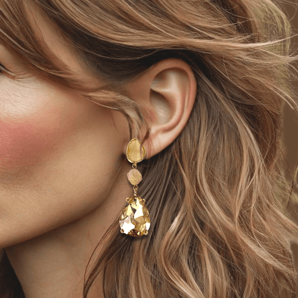 Champage Cat Eye Agate Earrings | Gold - Muze Earrings