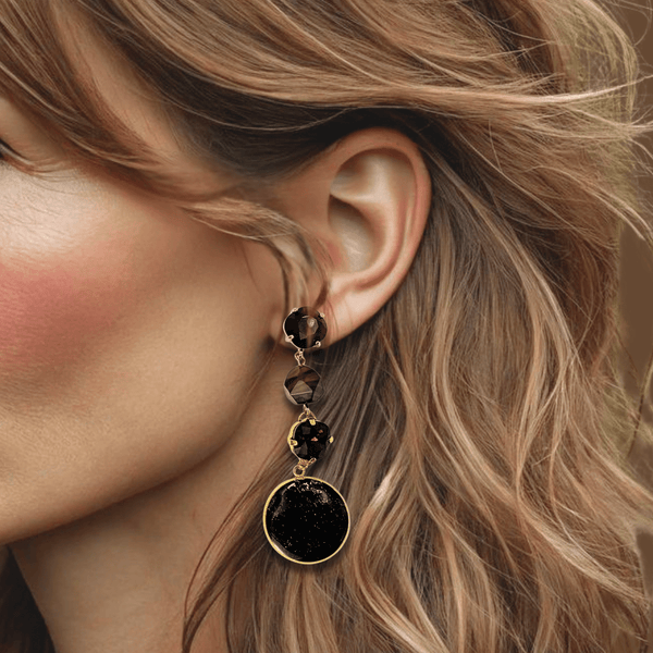 Chocolate Brown Agate Earrings | Gold - Muze Earrings