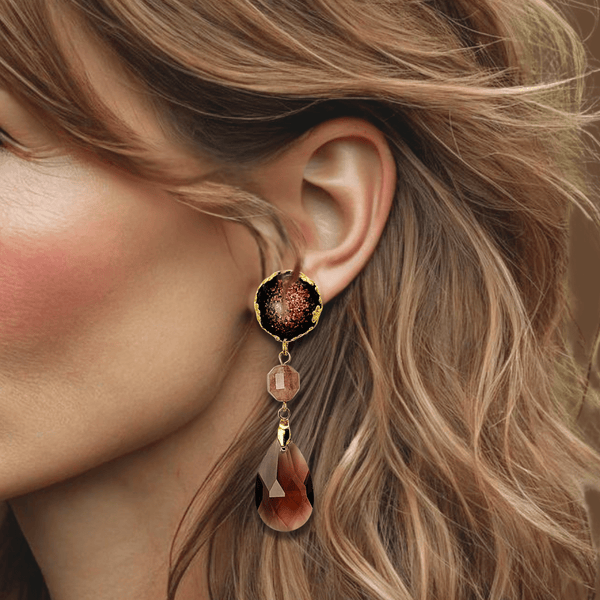 Chocolate Brown Aventurine Earrings | Gold - Muze Earrings