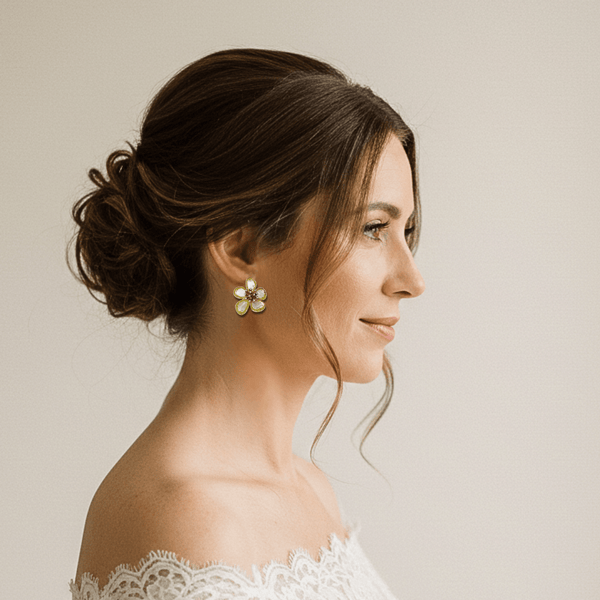 Chrystal Wedding Flower Earrings | Gold - Muze Earrings