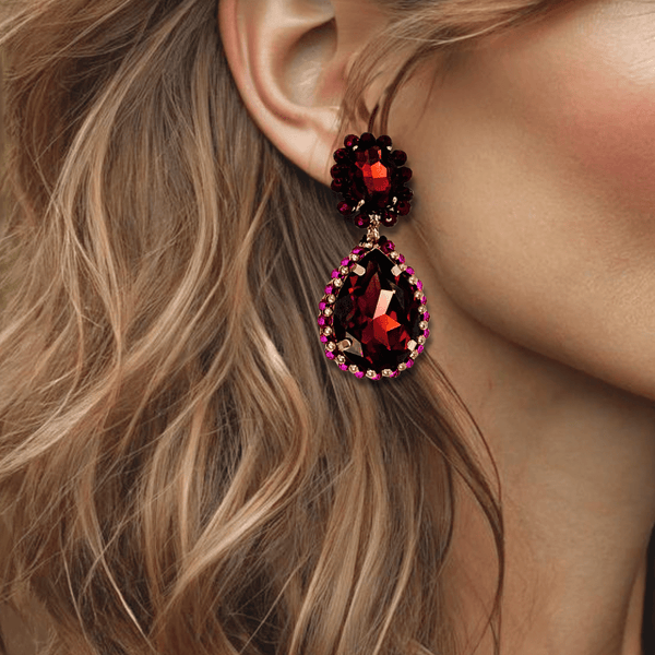 Clip Burgundy Earrings | Gold - Muze Earrings