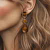 Clip Cognac Amber Earrings | Gold - Muze Earrings