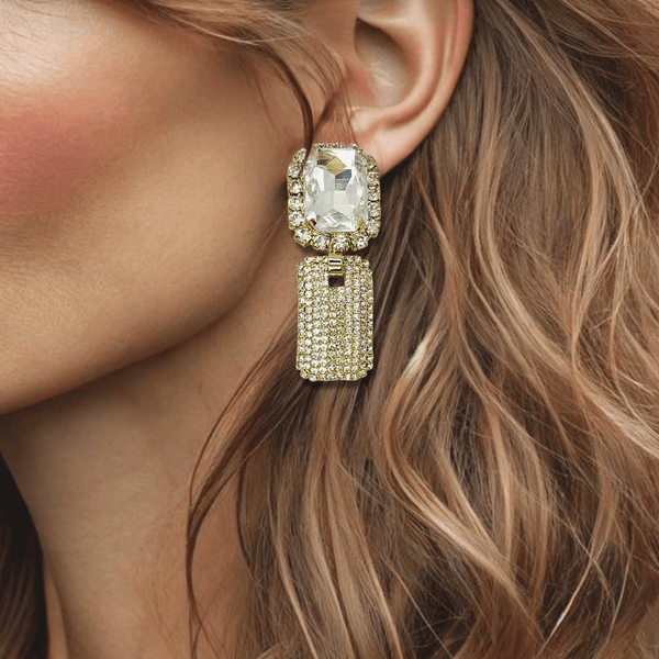 Clip Crystal Clear Earrings | Gold - Muze Earrings