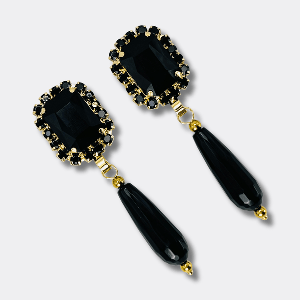 Clip Earrings Black Agate | Gold - Muze Earrings