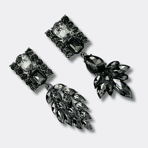 Clip Earrings Black Grey Strass | Gold - Muze Earrings