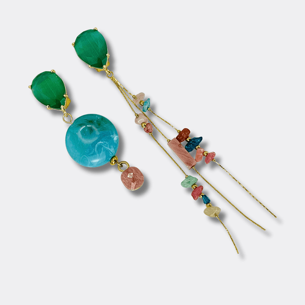 Clip Earrings Colorful Gems | Gold - Muze Earrings